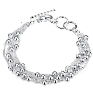 S925 Sterling Silver Beaded Bracelet with a Toggle Clasp - 8” - NWT